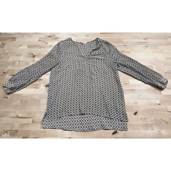 Joie 100% Silk Beige Popover Blouse Sz M Nautical Print Geometric Peasant - Picture 1 of 8